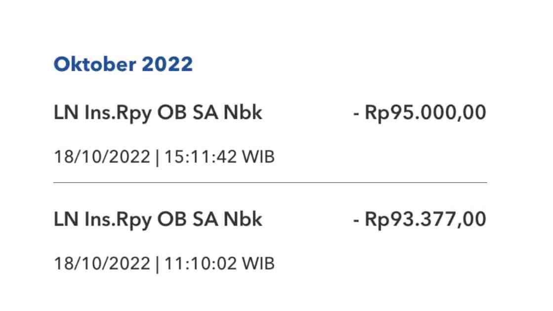 Ln Ins.Rpy Ob Sa Nbk pada Transaksi Pembayaran Bank BRI Maksudnya?