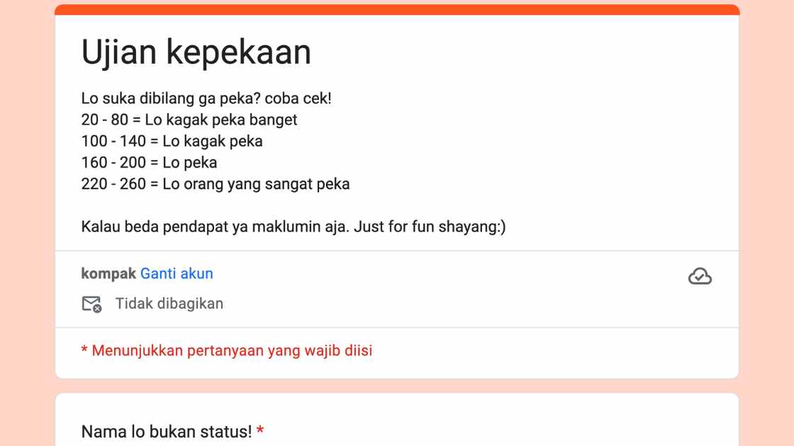 Link Ujian Kepekaan Google Form, Tes Untuk Pacar Cowok Https Forms Gle Dxti4p1fvftijjrd8