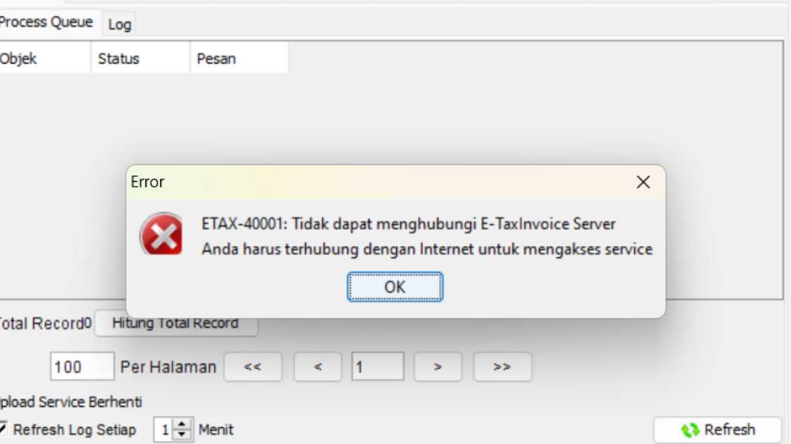 Solusi Etax 40001 Efaktur Tidak Dapat Menghubungi E Taxinvoice Server dan Tidak Terhubung Internet