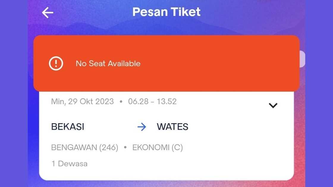 No Seat Available Artinya? dan Cara Mengatasi Tiket KAI Access