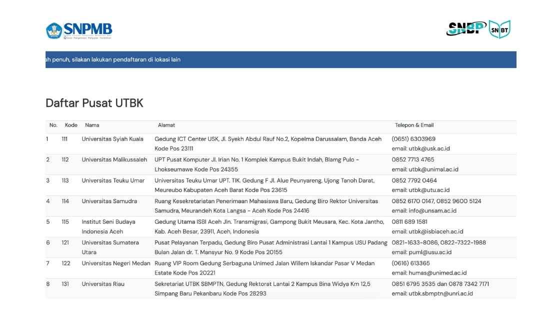 Kursi Tidak Tersedia Di Pusat Utbk Ini. Silahkan Menghubungi Pusat Utbk Atau Memilih Pusat Utbk Terdekat Lainnya.